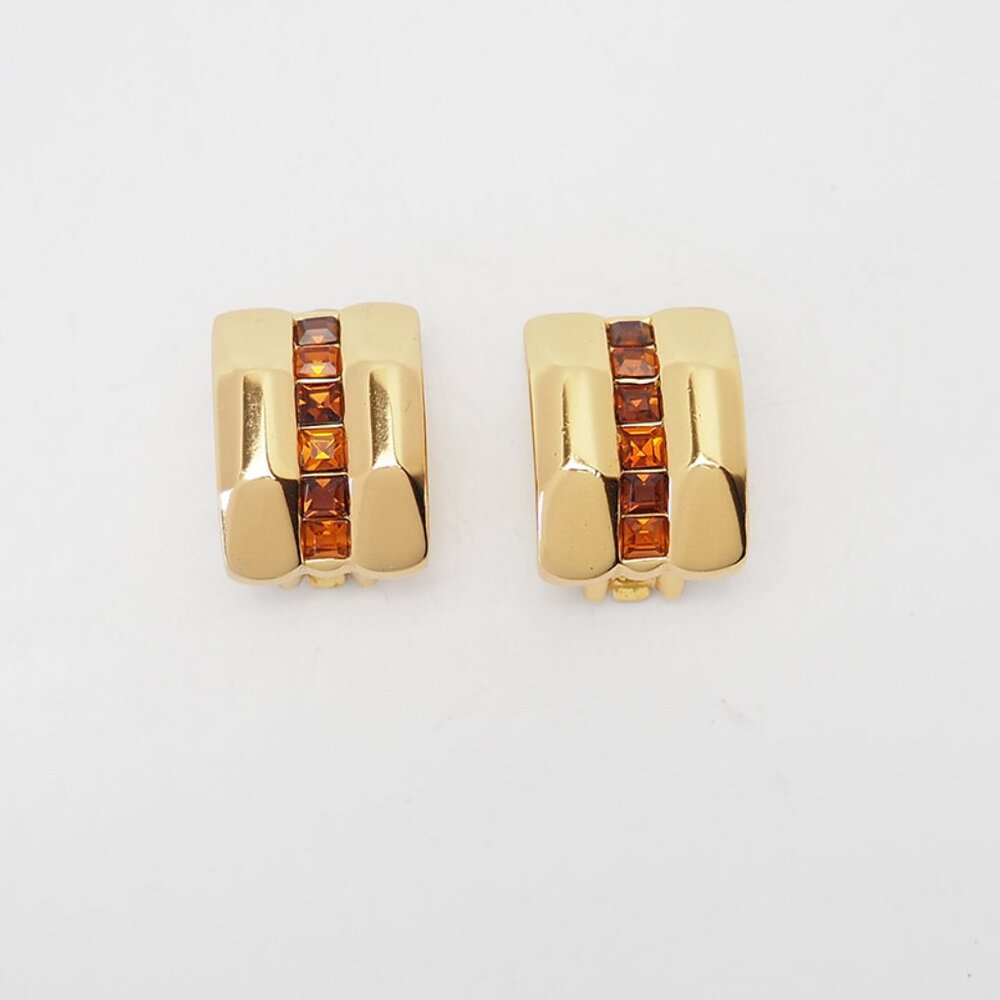 Christian Dior red crystals designer haute couture modernist clip on earrings